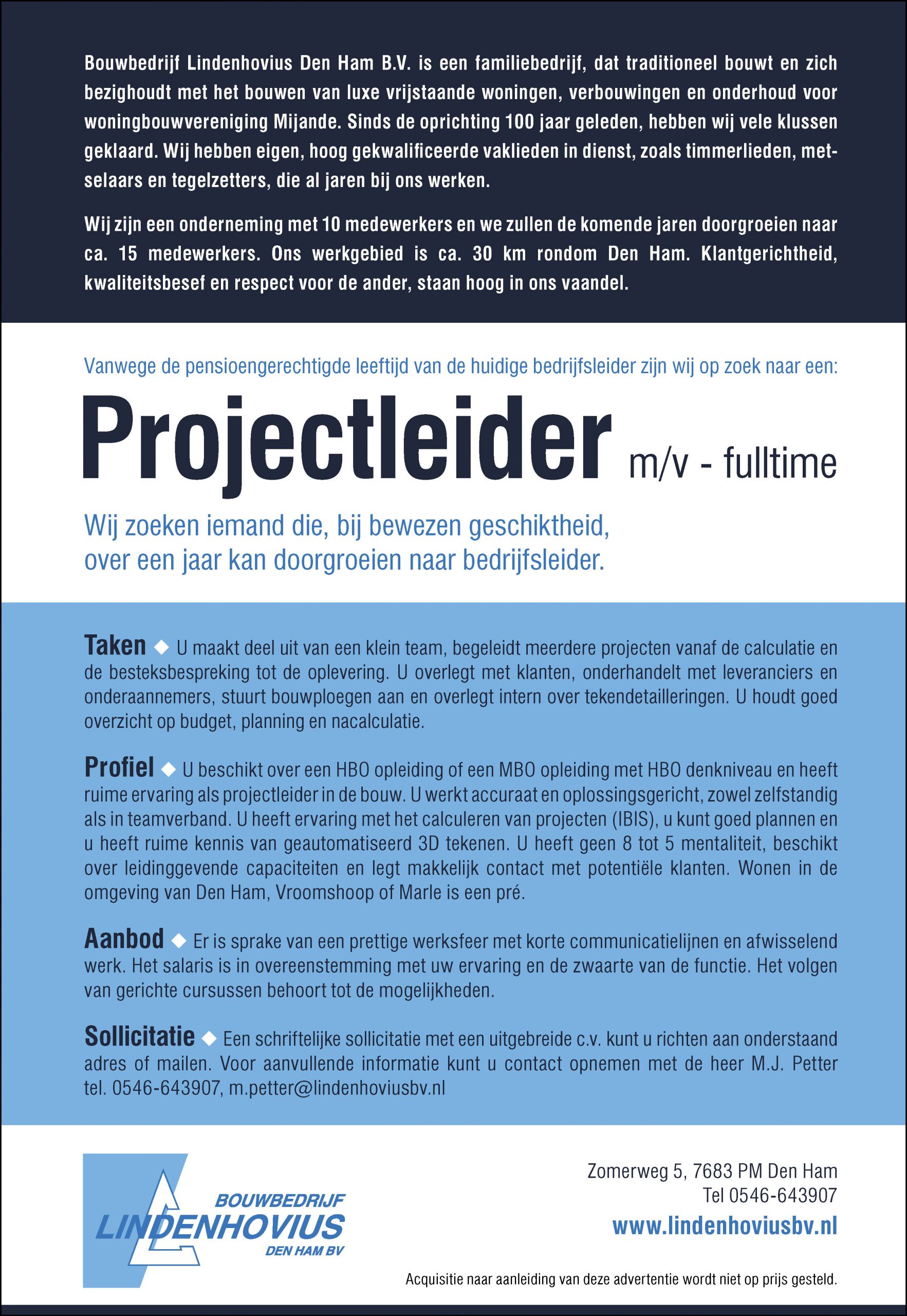 vacature projectleider